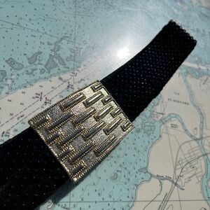 Vintage Black and Gold Glam Metal Scale Stretchy Statement Belt